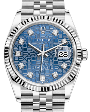 Rolex Datejust 36mm White Gold/Steel Blue Jubilee Diamond Dial & Fluted Bezel Jubilee Bracelet 126234 - NEW