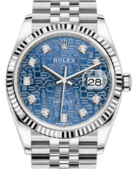 Rolex Datejust 36mm White Gold/Steel Blue Jubilee Diamond Dial & Fluted Bezel Jubilee Bracelet 126234 - NEW