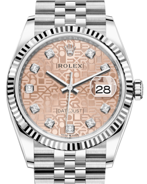 Rolex Datejust 36mm White Gold/Steel Pink Jubilee Diamond Dial & Fluted Bezel Jubilee Bracelet 126234 - NEW