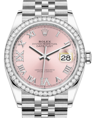 Rolex Datejust 36 White Gold/Steel Pink Roman & Diamond Dial & Diamond Bezel Jubilee Bracelet 126284RBR