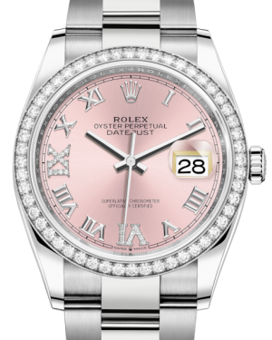 Rolex Datejust 36 White Gold/Steel Pink Roman & Diamond Dial & Diamond Bezel Oyster Bracelet 126284RBR