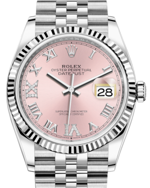 Rolex Datejust 36mm White Gold/Steel Pink Roman & Diamond Dial & Fluted Bezel Jubilee Bracelet 126234 - NEW