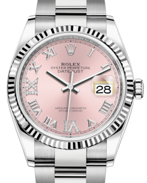 Rolex Datejust 36mm White Gold/Steel Pink Roman & Diamond Dial & Fluted Bezel Oyster Bracelet 126234 - NEW