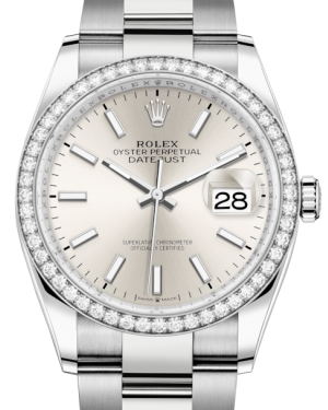Rolex Datejust 36 White Gold/Steel Silver Index Dial & Diamond Bezel Oyster Bracelet 126284RBR