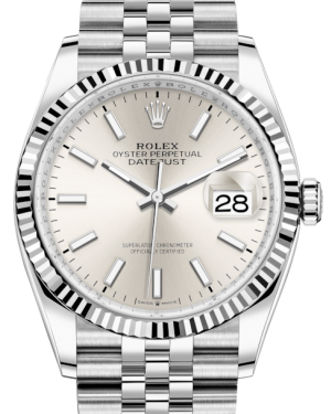 Rolex Datejust 36mm White Gold/Steel Silver Index Dial & Fluted Bezel Jubilee Bracelet 126234 - NEW