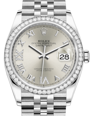 Rolex Datejust 36 White Gold/Steel Silver Roman & Diamond Dial & Diamond Bezel Jubilee Bracelet 126284RBR