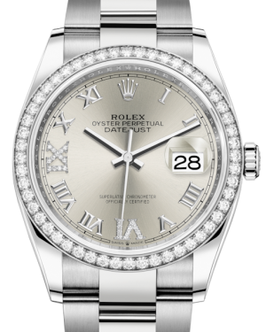 Rolex Datejust 36 White Gold/Steel Silver Roman & Diamond Dial & Diamond Bezel Oyster Bracelet 126284RBR