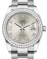Rolex Datejust 36 White Gold/Steel Silver Roman & Diamond Dial & Diamond Bezel Oyster Bracelet 126284RBR