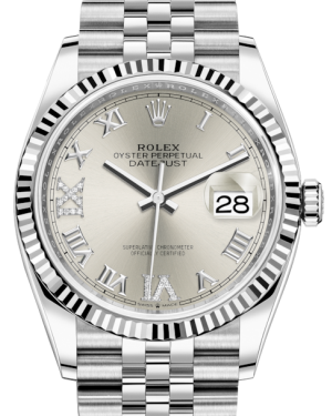 Rolex Datejust 36mm White Gold/Steel Silver Roman & Diamond Dial & Fluted Bezel Jubilee Bracelet 126234 - NEW