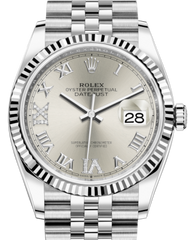 Rolex Datejust 36mm White Gold/Steel Silver Roman & Diamond Dial & Fluted Bezel Jubilee Bracelet 126234 - NEW
