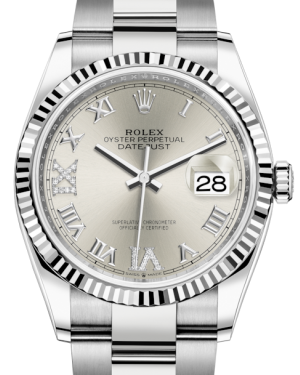 Rolex Datejust 36mm White Gold/Steel Silver Roman & Diamond Dial & Fluted Bezel Oyster Bracelet 126234 - NEW