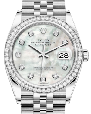 Rolex Datejust 36 White Gold/Steel White Mother of Pearl Diamond Dial & Diamond Bezel Jubilee Bracelet 126284RBR