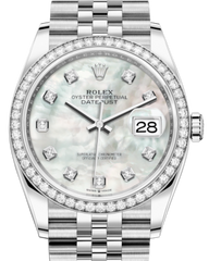 Rolex Datejust 36 White Gold/Steel White Mother of Pearl Diamond Dial & Diamond Bezel Jubilee Bracelet 126284RBR