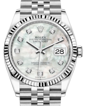 Rolex Datejust 36mm White Gold/Steel White Mother of Pearl Diamond Dial & Fluted Bezel Jubilee Bracelet 126234 - NEW