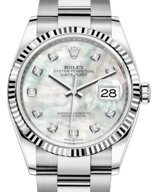 Rolex Datejust 36mm White Gold/Steel White Mother of Pearl Diamond Dial & Fluted Bezel Oyster Bracelet 126234 - NEW