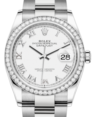 Rolex Datejust 36 White Gold/Steel White Roman Dial & Diamond Bezel Oyster Bracelet 126284RBR