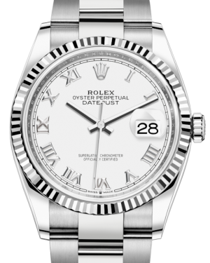 Rolex Datejust 36mm White Gold/Steel White Roman Dial & Fluted Bezel Oyster Bracelet 126234 - NEW