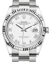 Rolex Datejust 36mm White Gold/Steel White Roman Dial & Fluted Bezel Oyster Bracelet 126234 - NEW