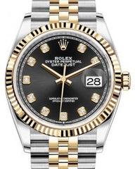 Rolex Datejust 36 Yellow Gold/Steel Black Diamond Dial & Fluted Bezel Jubilee Bracelet 126233