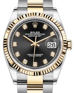 Rolex Datejust 36 Yellow Gold/Steel Black Diamond Dial & Fluted Bezel Oyster Bracelet 126233