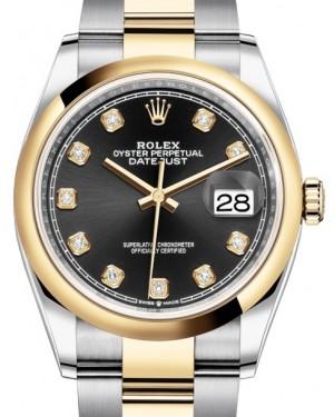 Rolex Datejust 36 Yellow Gold/Steel Black Diamond Dial & Smooth Domed Bezel Oyster Bracelet 126203