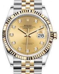 Rolex Datejust 36 Yellow Gold/Steel Champagne Diamond Dial & Fluted Bezel Jubilee Bracelet 126233