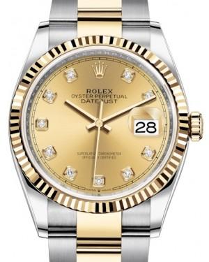 Rolex Datejust 36 Yellow Gold/Steel Champagne Diamond Dial & Fluted Bezel Oyster Bracelet 126233