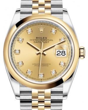Rolex Datejust 36 Yellow Gold/Steel Champagne Diamond Dial & Smooth Domed Bezel Jubilee Bracelet 126203
