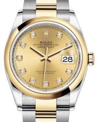 Rolex Datejust 36 Yellow Gold/Steel Champagne Diamond Dial & Smooth Domed Bezel Oyster Bracelet 126203