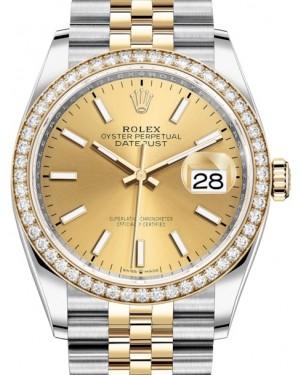 Rolex Datejust 36 Yellow Gold/Steel Champagne Index Dial & Diamond Bezel Jubilee Bracelet 126283RBR