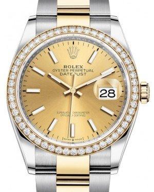 Rolex Datejust 36 Yellow Gold/Steel Champagne Index Dial & Diamond Bezel Oyster Bracelet 126283RBR