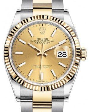 Rolex Datejust 36 Yellow Gold/Steel Champagne Index Dial & Fluted Bezel Oyster Bracelet 126233