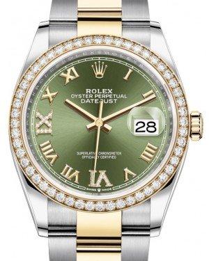 Rolex Datejust 36 Yellow Gold/Steel Olive Green Roman Diamond VI Dial & Diamond Bezel Oyster Bracelet 126283RBR