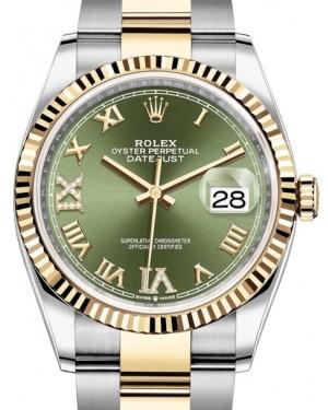 Rolex Datejust 36 Yellow Gold/Steel Olive Green Roman Diamond VI Dial & Fluted Bezel Oyster Bracelet 126233