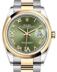 Rolex Datejust 36 Yellow Gold/Steel Olive Green Roman Diamond VI Dial & Smooth Domed Bezel Oyster Bracelet 126203