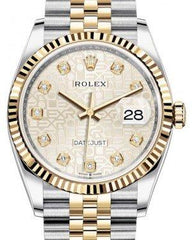 Rolex Datejust 36 Yellow Gold/Steel Silver Jubilee Diamond Dial & Fluted Bezel Jubilee Bracelet 126233