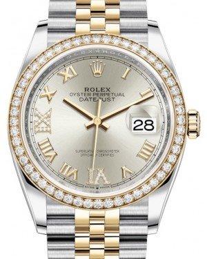 Rolex Datejust 36 Yellow Gold/Steel Silver Roman Diamond VI Dial & Diamond Bezel Jubilee Bracelet 126283RBR