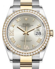 Rolex Datejust 36 Yellow Gold/Steel Silver Roman Diamond VI Dial & Diamond Bezel Oyster Bracelet 126283RBR