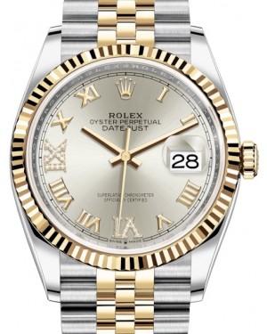 Rolex Datejust 36 Yellow Gold/Steel Silver Roman Diamond VI Dial & Fluted Bezel Jubilee Bracelet 126233