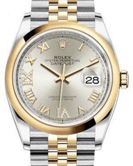 Rolex Datejust 36 Yellow Gold/Steel Silver Roman Diamond VI Dial & Smooth Domed Bezel Jubilee Bracelet 126203
