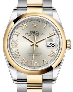 Rolex Datejust 36 Yellow Gold/Steel Silver Roman Diamond VI Dial & Smooth Domed Bezel Oyster Bracelet 126203
