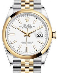 Rolex Datejust 36 Yellow Gold/Steel White Index Dial & Smooth Domed Bezel Jubilee Bracelet 126203