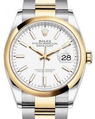 Rolex Datejust 36 Yellow Gold/Steel White Index Dial & Smooth Domed Bezel Oyster Bracelet 126203
