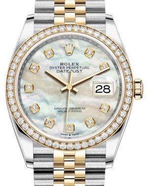 Rolex Datejust 36 Yellow Gold/Steel White Mother of Pearl Diamond Dial & Diamond Bezel Jubilee Bracelet 126283RBR