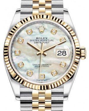 Rolex Datejust 36 Yellow Gold/Steel White Mother of Pearl Diamond Dial & Fluted Bezel Jubilee Bracelet 126233