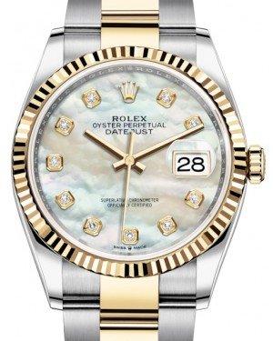 Rolex Datejust 36 Yellow Gold/Steel White Mother of Pearl Diamond Dial & Fluted Bezel Oyster Bracelet 126233
