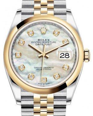 Rolex Datejust 36 Yellow Gold/Steel White Mother of Pearl Diamond Dial & Smooth Domed Bezel Jubilee Bracelet 126203