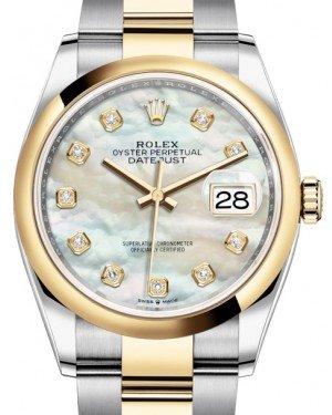 Rolex Datejust 36 Yellow Gold/Steel White Mother of Pearl Diamond Dial & Smooth Domed Bezel Oyster Bracelet 126203