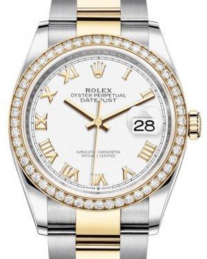 Rolex Datejust 36 Yellow Gold/Steel White Roman Dial & Diamond Bezel Oyster Bracelet 126283RBR