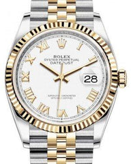 Rolex Datejust 36 Yellow Gold/Steel White Roman Dial & Fluted Bezel Jubilee Bracelet 126233